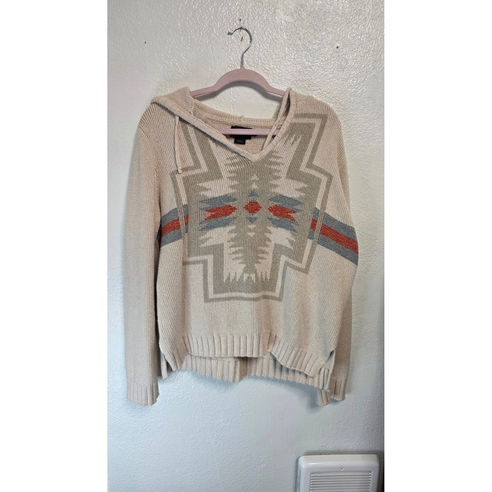 Pendleton Hooded Sweater Womens XL Cream Geometric Excellent